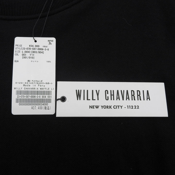 未使用品▲WILLY CHAVARRIA ウィリー チャバリア WAFFLE LINED LS BUFFALO T コットン100％ ワッフルレイヤード スウェット 黒 L 正規品