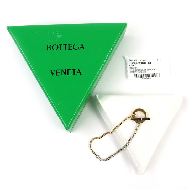 美品△BOTTEGAVENETA ボッテガヴェネタ 754354 V507D AG925 バイカラー チェーン ブレスレット ゴールド シルバー L 重量13.8g メンズ