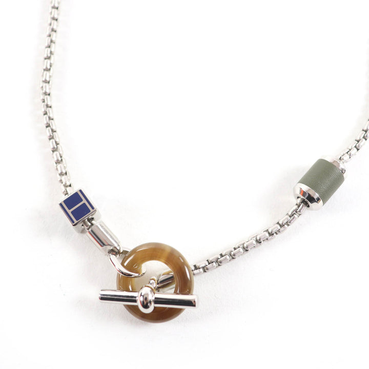 未使用品☆HERMES エルメス Meli Melo メリメロ Hロゴ ペンダント ネックレス シルバー ブルー 箱・保存袋付き イタリア製 レディース
