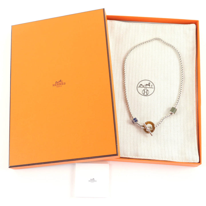 未使用品☆HERMES エルメス Meli Melo メリメロ Hロゴ ペンダント ネックレス シルバー ブルー 箱・保存袋付き イタリア製 レディース