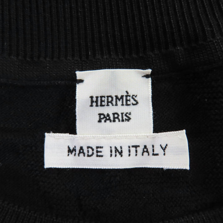 極美品☆HERMES エルメス 24SS 4E2649DC シルク コットン ナウサ・シェーヌ ショートスリーブ 半袖ニット ブラック 36 伊製 レディース