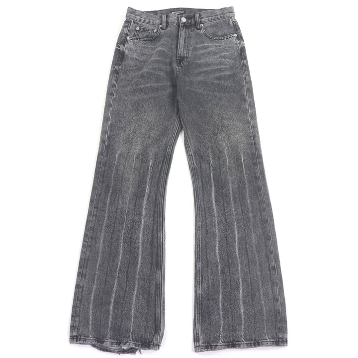 美品□BALENCIAGA バレンシアガ 22AW 697829 Flared denim ウォッシュ加工 フレア デニムパンツ ブラック XXS イタリア製 正規品 メンズ