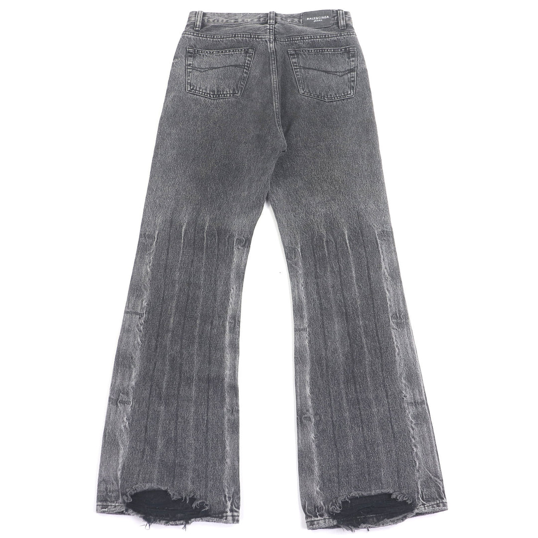 美品□BALENCIAGA バレンシアガ 22AW 697829 Flared denim ウォッシュ加工 フレア デニムパンツ ブラック XXS イタリア製 正規品 メンズ