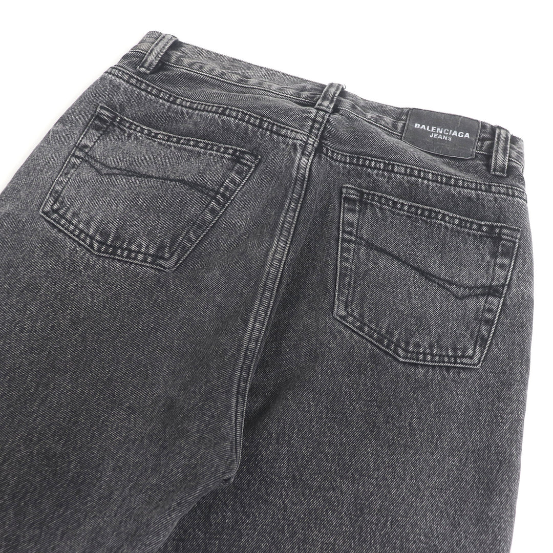 美品□BALENCIAGA バレンシアガ 22AW 697829 Flared denim ウォッシュ加工 フレア デニムパンツ ブラック XXS イタリア製 正規品 メンズ