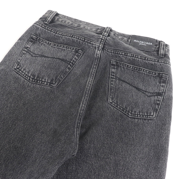 美品□BALENCIAGA バレンシアガ 22AW 697829 Flared denim ウォッシュ加工 フレア デニムパンツ ブラック XXS イタリア製 正規品 メンズ