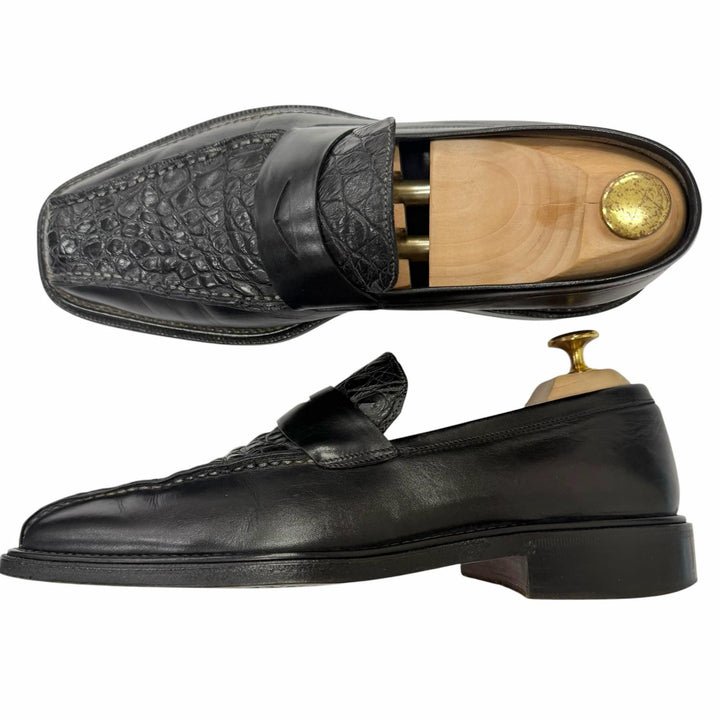 【ドンドン見直し】美品□Ermenegildo Zegna エルメネジルドゼニア レザー 一部クロコダイル Napoli Couture コイン ローファー 黒 6.5