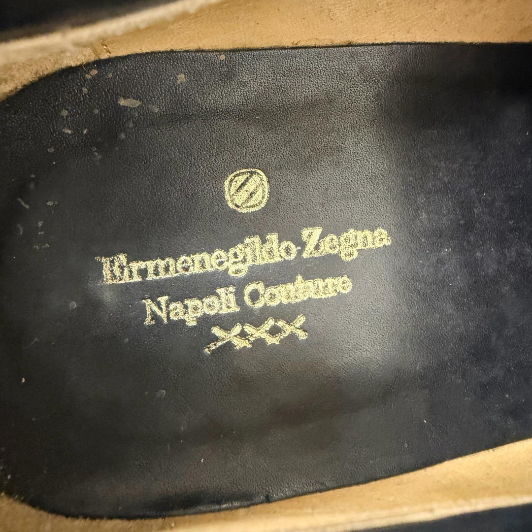 【ドンドン見直し】美品□Ermenegildo Zegna エルメネジルドゼニア レザー 一部クロコダイル Napoli Couture コイン ローファー 黒 6.5
