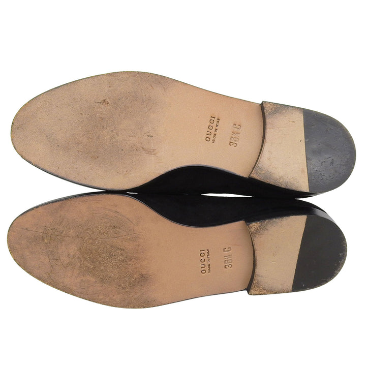 極美品▲GUCCI グッチ 100 0373 Gロゴ金具 スウェードレザー ローファー ブラック ゴールド金具 36.5 イタリア製 レディース