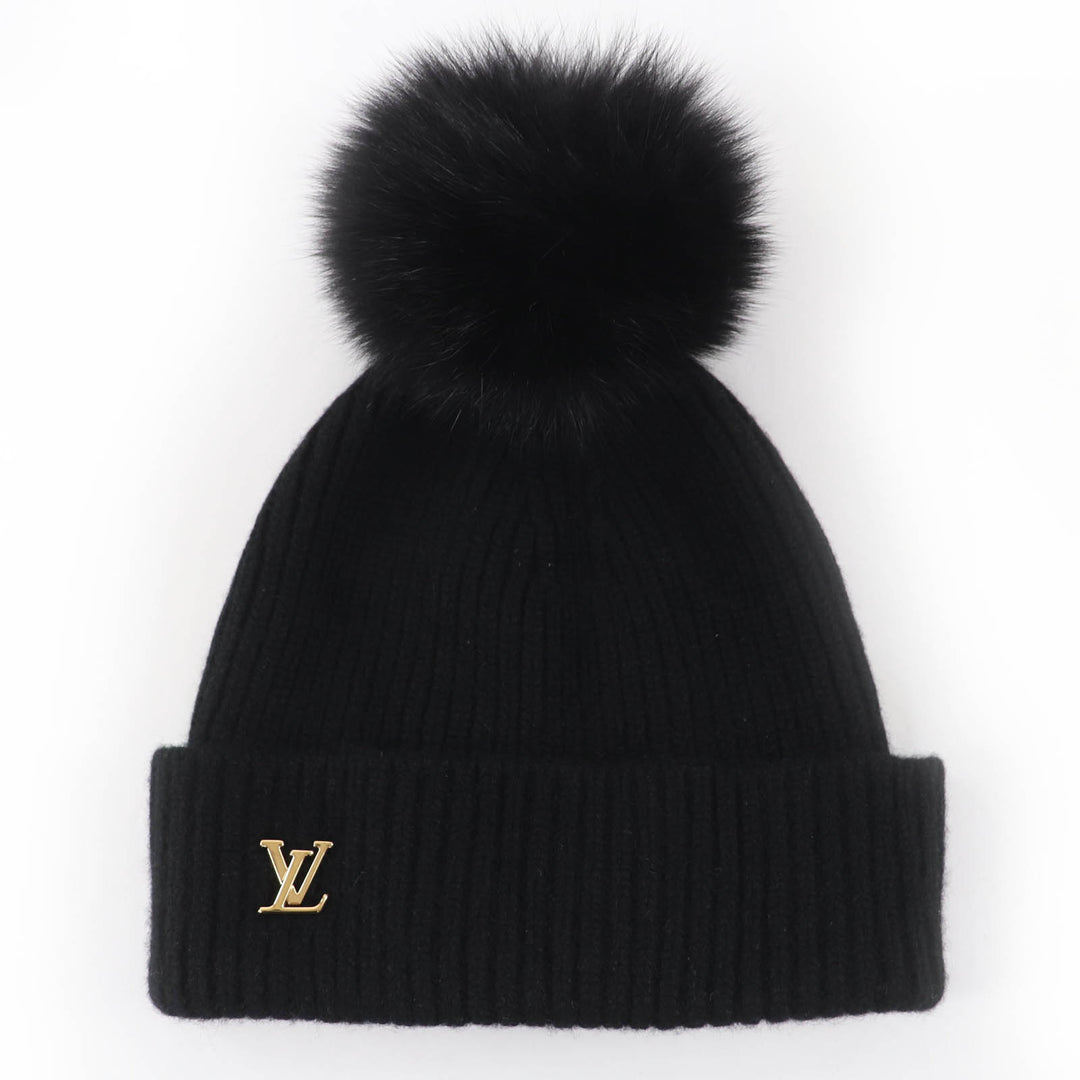 極美品☆LOUIS VUITTON ルイヴィトン M79256 カシミヤ100％ フォックスファー LVコールドスパーク ニットキャップ ブラック 正規品