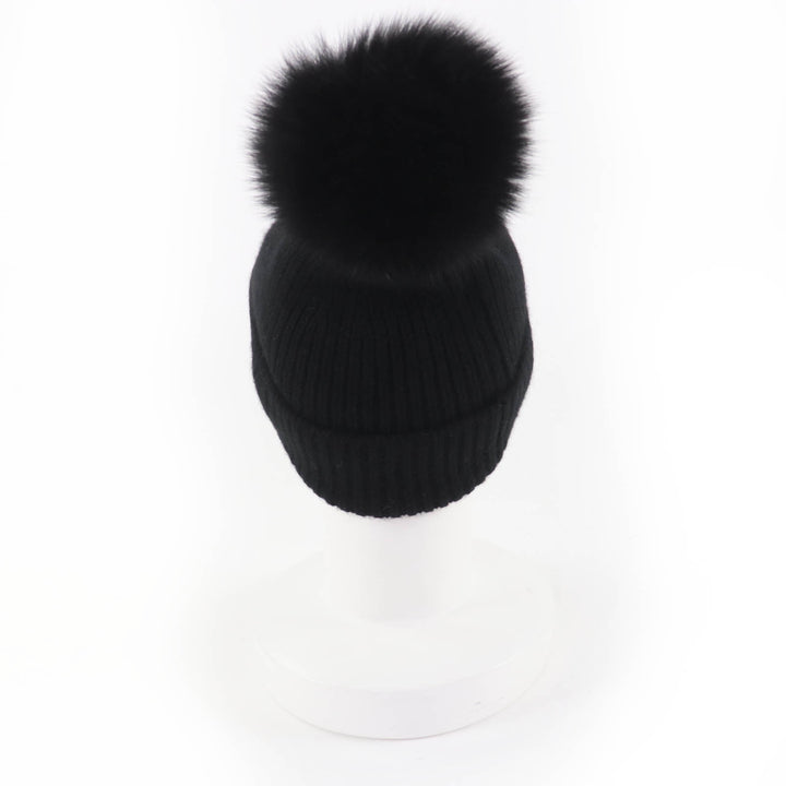 極美品☆LOUIS VUITTON ルイヴィトン M79256 カシミヤ100％ フォックスファー LVコールドスパーク ニットキャップ ブラック 正規品
