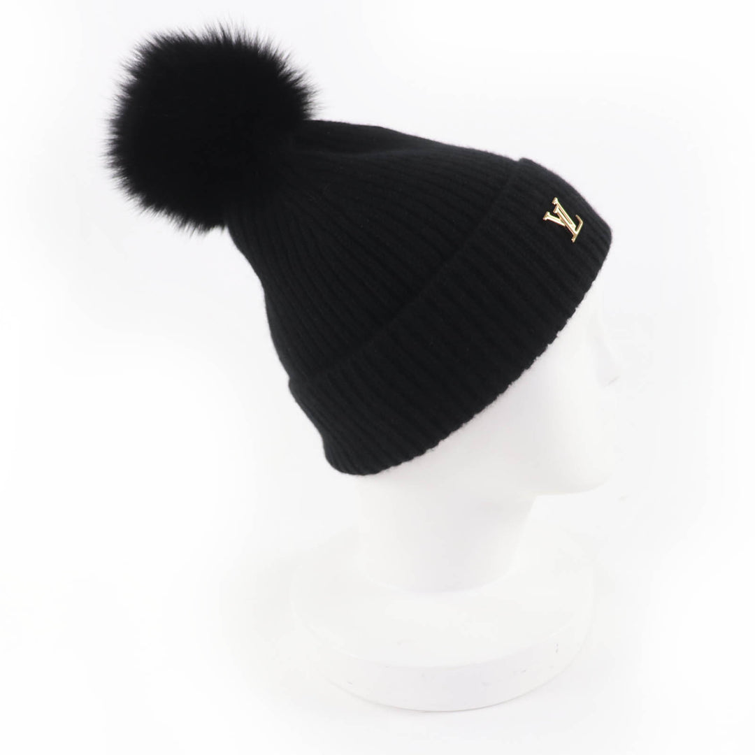 極美品☆LOUIS VUITTON ルイヴィトン M79256 カシミヤ100％ フォックスファー LVコールドスパーク ニットキャップ ブラック 正規品