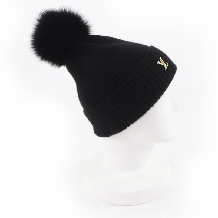 極美品☆LOUIS VUITTON ルイヴィトン M79256 カシミヤ100％ フォックスファー LVコールドスパーク ニットキャップ ブラック 正規品