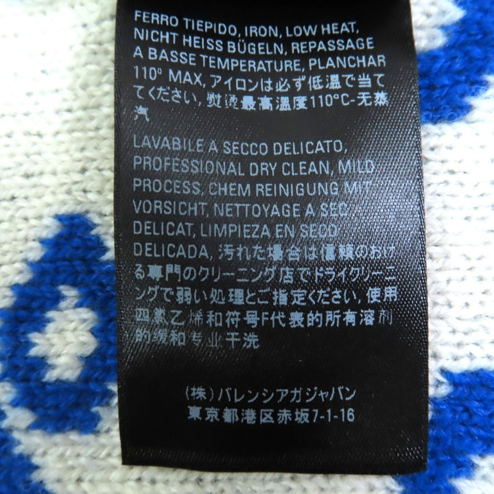 極美品◇BALENCIAGA バレンシアガ 612960 ウール ジャガードロゴ 大判 マフラー ストール ブルー ホワイト イタリア製 正規品 レディース