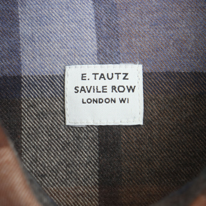 極美品▼E.TAUTZ イートウツ LINEMAN SHIRT NV コットン100% チェック柄 ロングスリーブ 長袖シャツ ブラウン ネイビー XS 正規品 メンズ