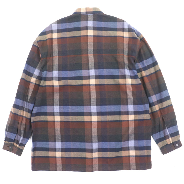 極美品▼E.TAUTZ イートウツ LINEMAN SHIRT NV コットン100% チェック柄 ロングスリーブ 長袖シャツ ブラウン ネイビー XS 正規品 メンズ