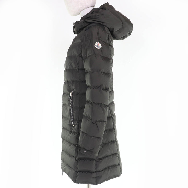 良品☆MONCLER モンクレール OROPHIN レザー使い ロゴワッペン・フード付 ZIP UP ダウンコート カーキ 1 正規品 レディース