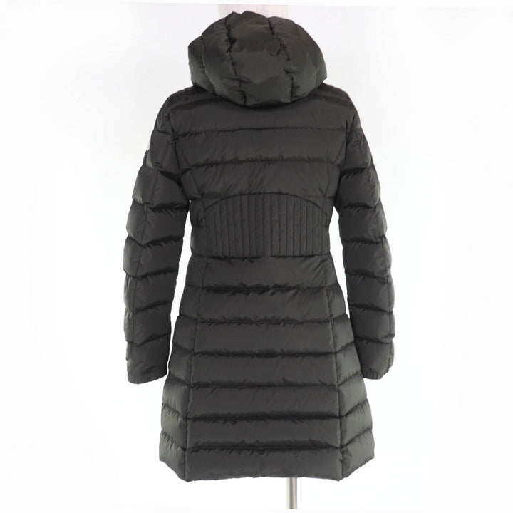 良品☆MONCLER モンクレール OROPHIN レザー使い ロゴワッペン・フード付 ZIP UP ダウンコート カーキ 1 正規品 レディース