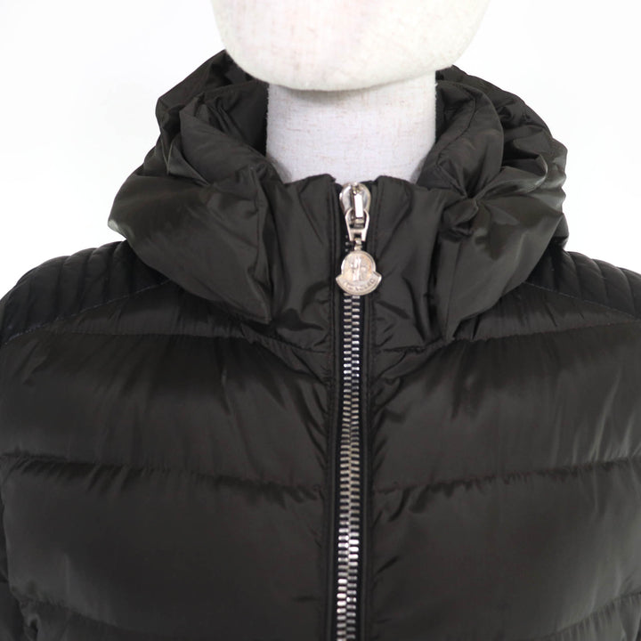 良品☆MONCLER モンクレール OROPHIN レザー使い ロゴワッペン・フード付 ZIP UP ダウンコート カーキ 1 正規品 レディース