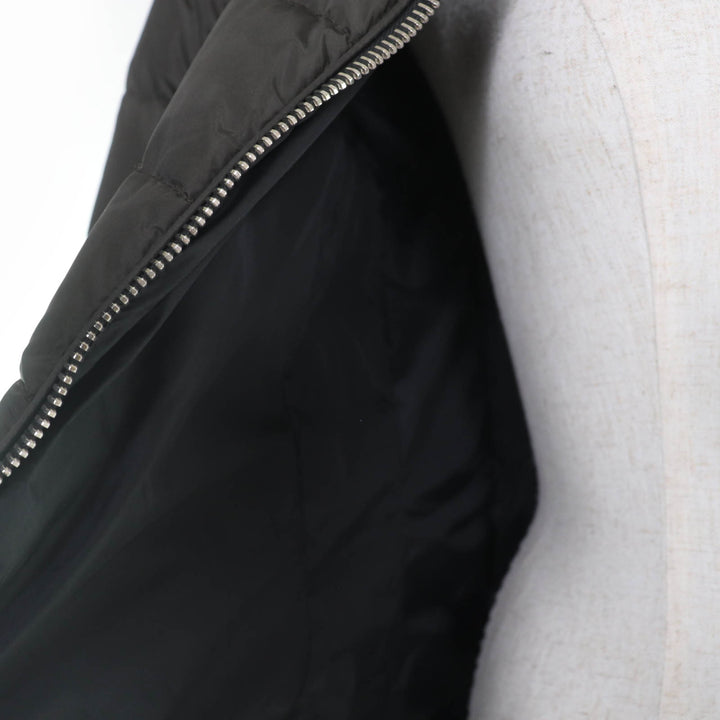 良品☆MONCLER モンクレール OROPHIN レザー使い ロゴワッペン・フード付 ZIP UP ダウンコート カーキ 1 正規品 レディース
