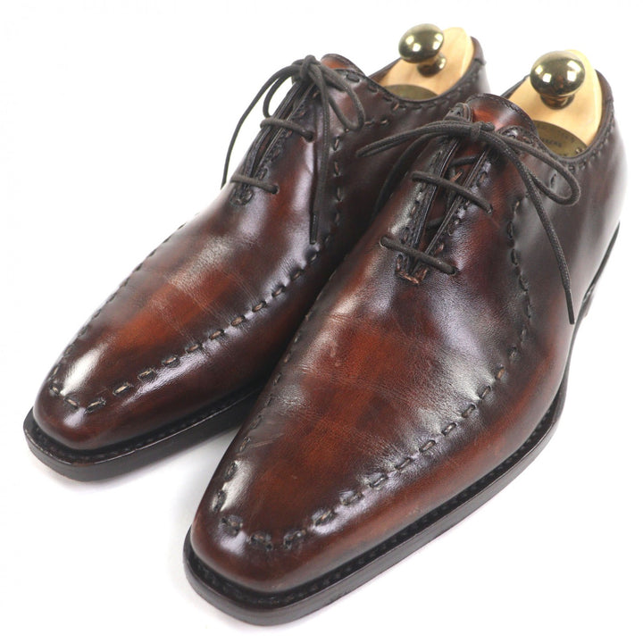 美品▼NAPOLITANO RACHELE ナポリターノラケーレ ホールカット ステッチデザイン レースアップ レザーシューズ ダークブラウン 5.5