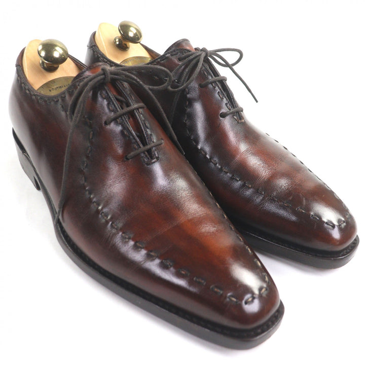 美品▼NAPOLITANO RACHELE ナポリターノラケーレ ホールカット ステッチデザイン レースアップ レザーシューズ ダークブラウン 5.5