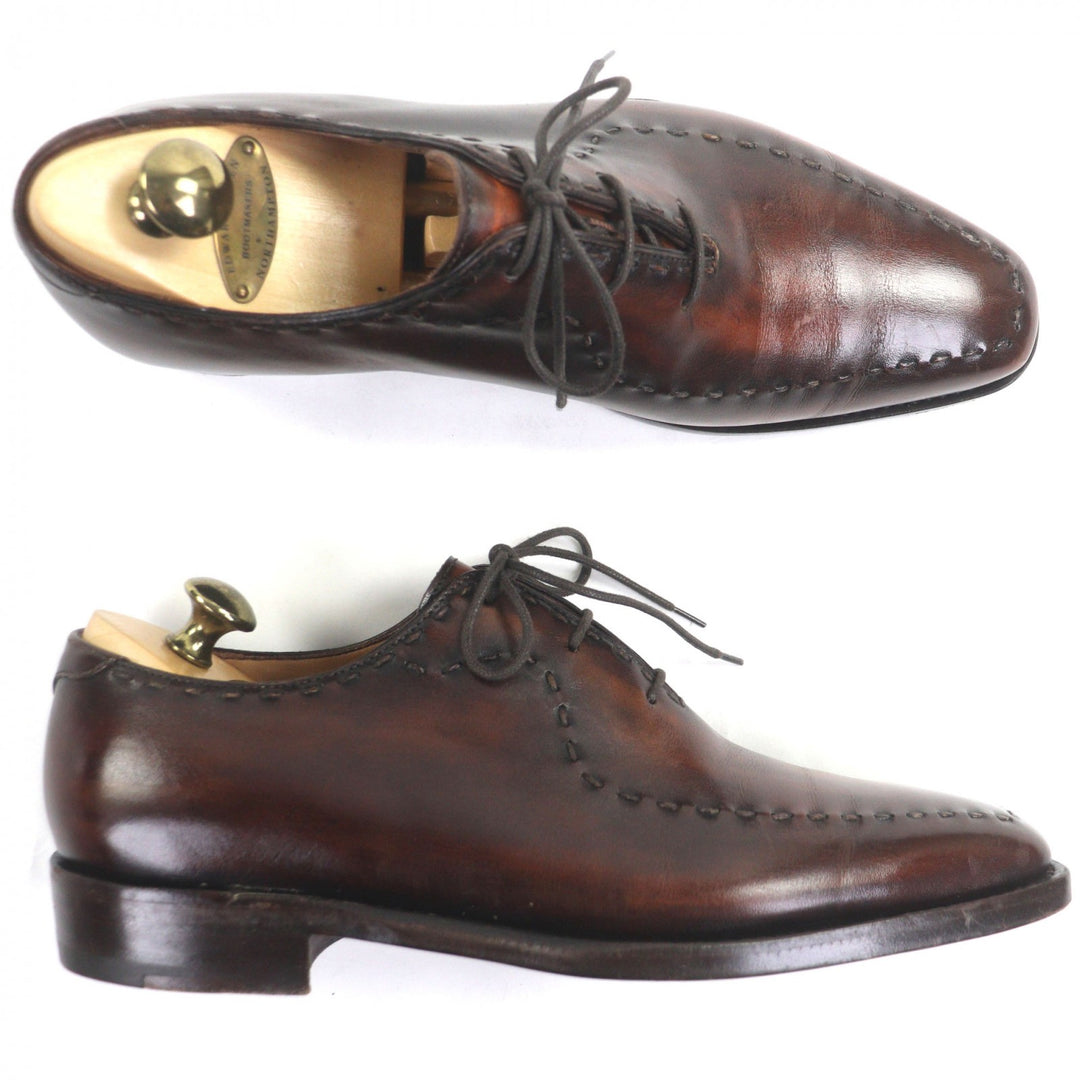 美品▼NAPOLITANO RACHELE ナポリターノラケーレ ホールカット ステッチデザイン レースアップ レザーシューズ ダークブラウン 5.5