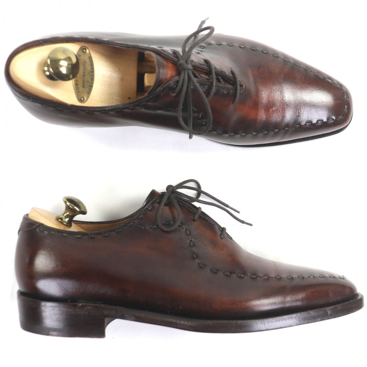 美品▼NAPOLITANO RACHELE ナポリターノラケーレ ホールカット ステッチデザイン レースアップ レザーシューズ ダークブラウン 5.5