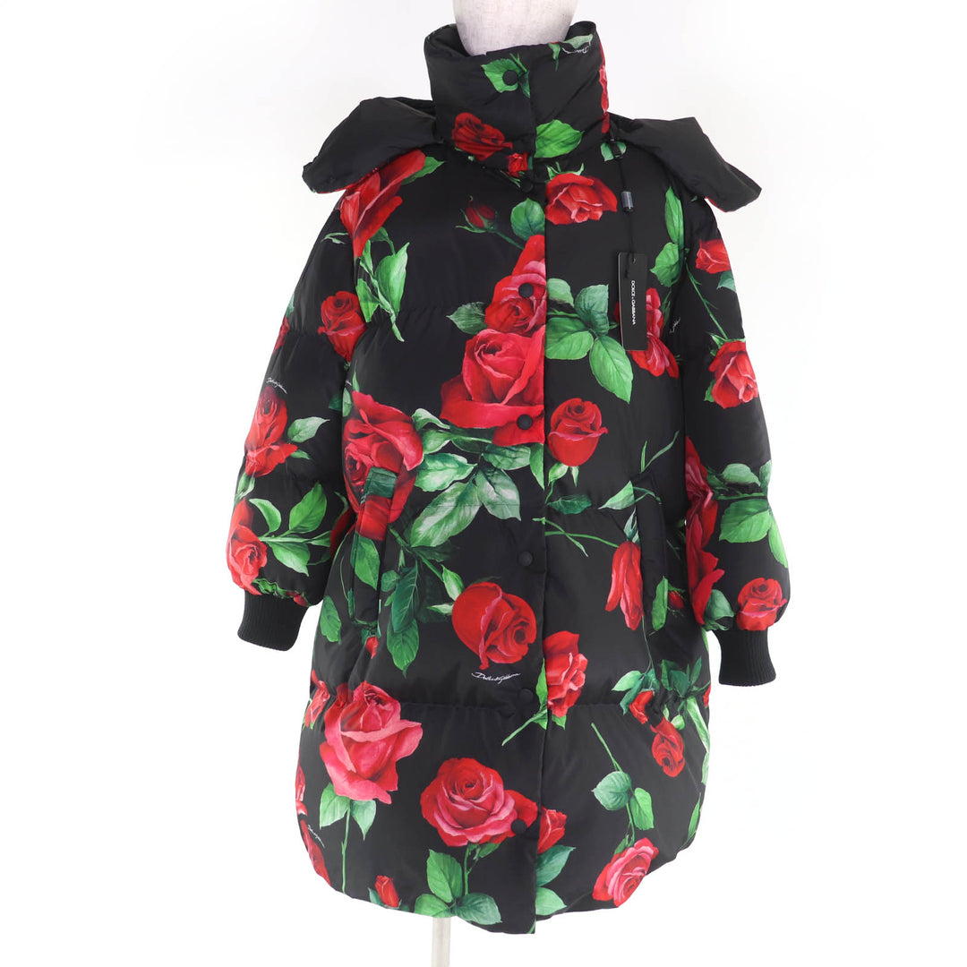 未使用品☆DOLCE&amp;GABBANA ドルチェ＆ガッバーナ F9F48T レッドローズプリント リバーシブル ダウンコート 42 伊製 正規品 レディース