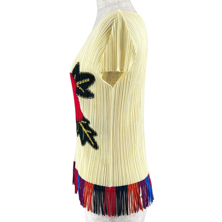 極美品▲PLEATS PLEASE プリーツプリーズ イッセイミヤケ PP91-JK572 ハイビスカス フリンジ カットソー マルチ 3 日本製 正規品