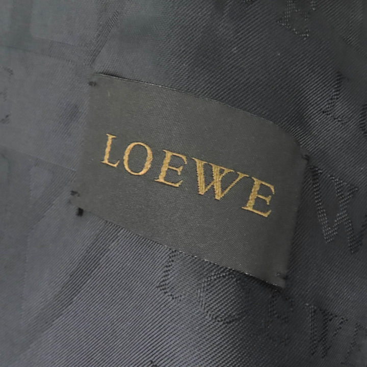 良品△LOEWE ロエベ アナグラムエンボス ロゴチンストラップ付き ロゴボタン ラムレザーコート ブラック 48 正規品 スペイン製 メンズ