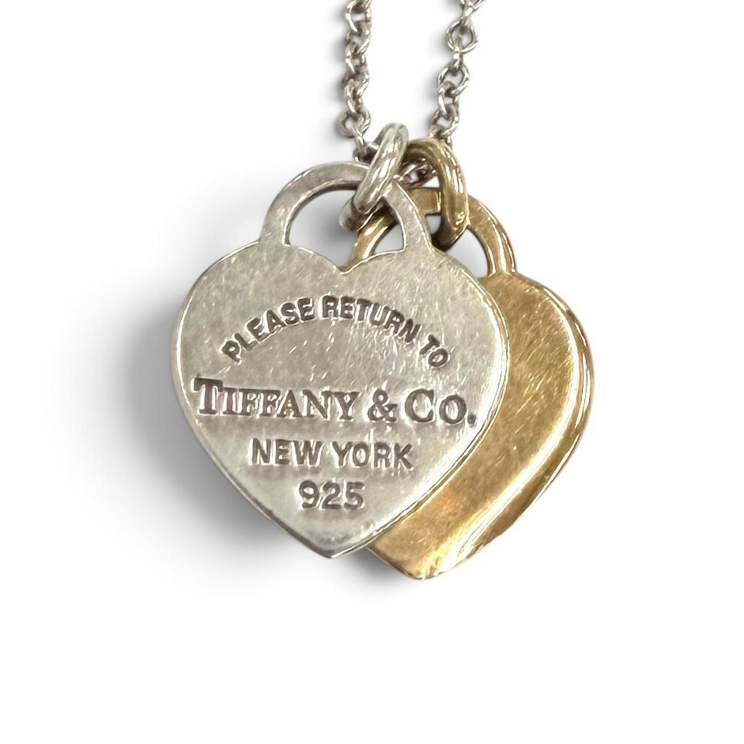 美品★TIFFANY&amp;Co. ティファニー リターントゥティファニー ミニダブルハートタグ ネックレス AG925 750(YG) コンビ 重量3.4g 箱・袋付
