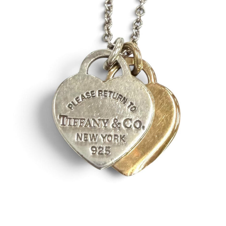 美品★TIFFANY&amp;Co. ティファニー リターントゥティファニー ミニダブルハートタグ ネックレス AG925 750(YG) コンビ 重量3.4g 箱・袋付