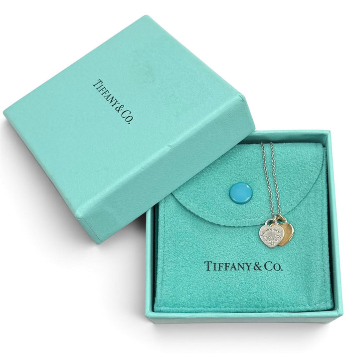 美品★TIFFANY&amp;Co. ティファニー リターントゥティファニー ミニダブルハートタグ ネックレス AG925 750(YG) コンビ 重量3.4g 箱・袋付