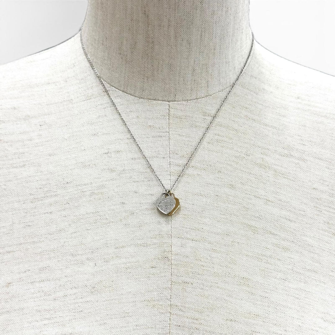 美品★TIFFANY&amp;Co. ティファニー リターントゥティファニー ミニダブルハートタグ ネックレス AG925 750(YG) コンビ 重量3.4g 箱・袋付
