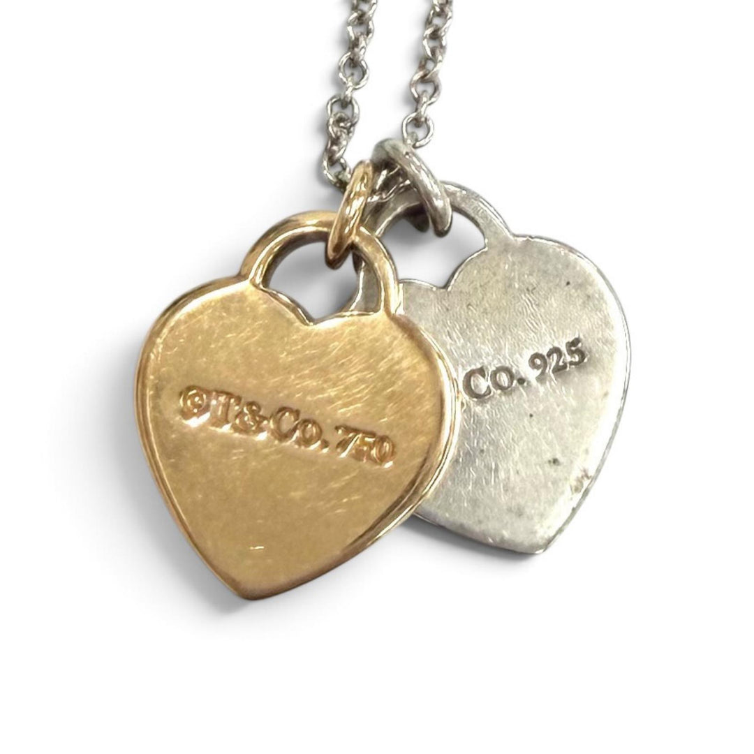 美品★TIFFANY&amp;Co. ティファニー リターントゥティファニー ミニダブルハートタグ ネックレス AG925 750(YG) コンビ 重量3.4g 箱・袋付