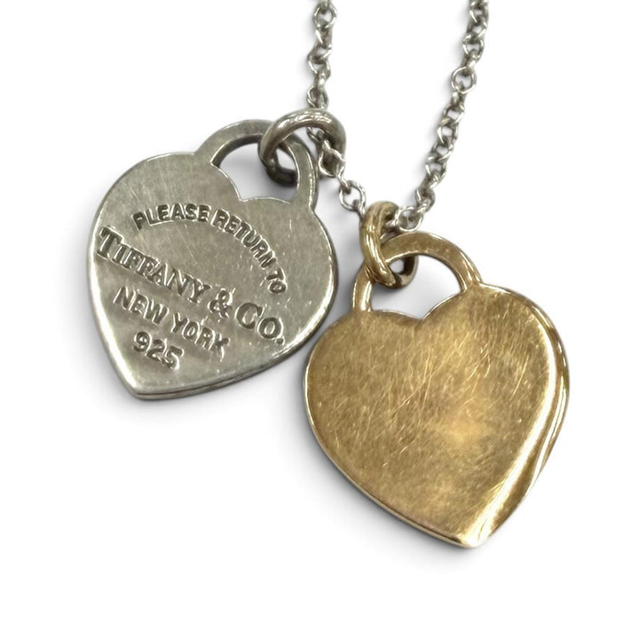美品★TIFFANY&amp;Co. ティファニー リターントゥティファニー ミニダブルハートタグ ネックレス AG925 750(YG) コンビ 重量3.4g 箱・袋付