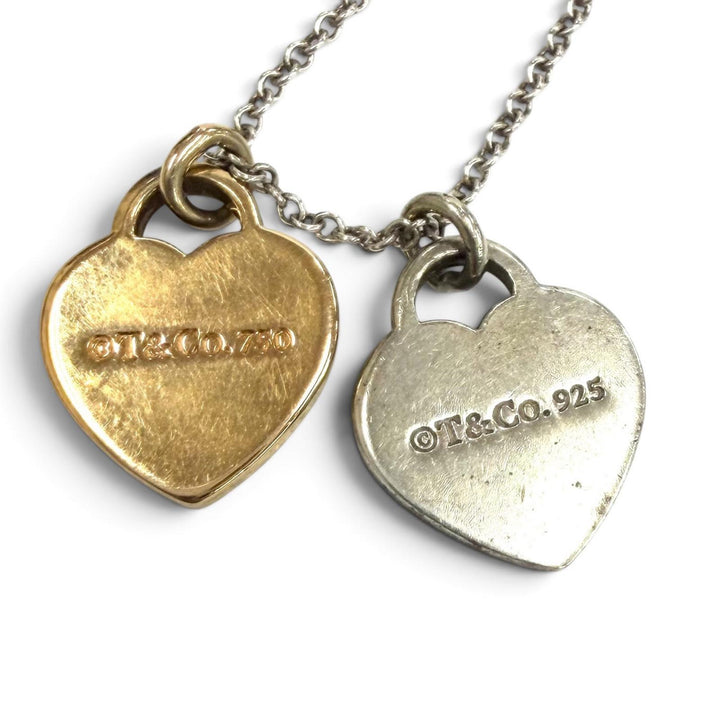 美品★TIFFANY&amp;Co. ティファニー リターントゥティファニー ミニダブルハートタグ ネックレス AG925 750(YG) コンビ 重量3.4g 箱・袋付