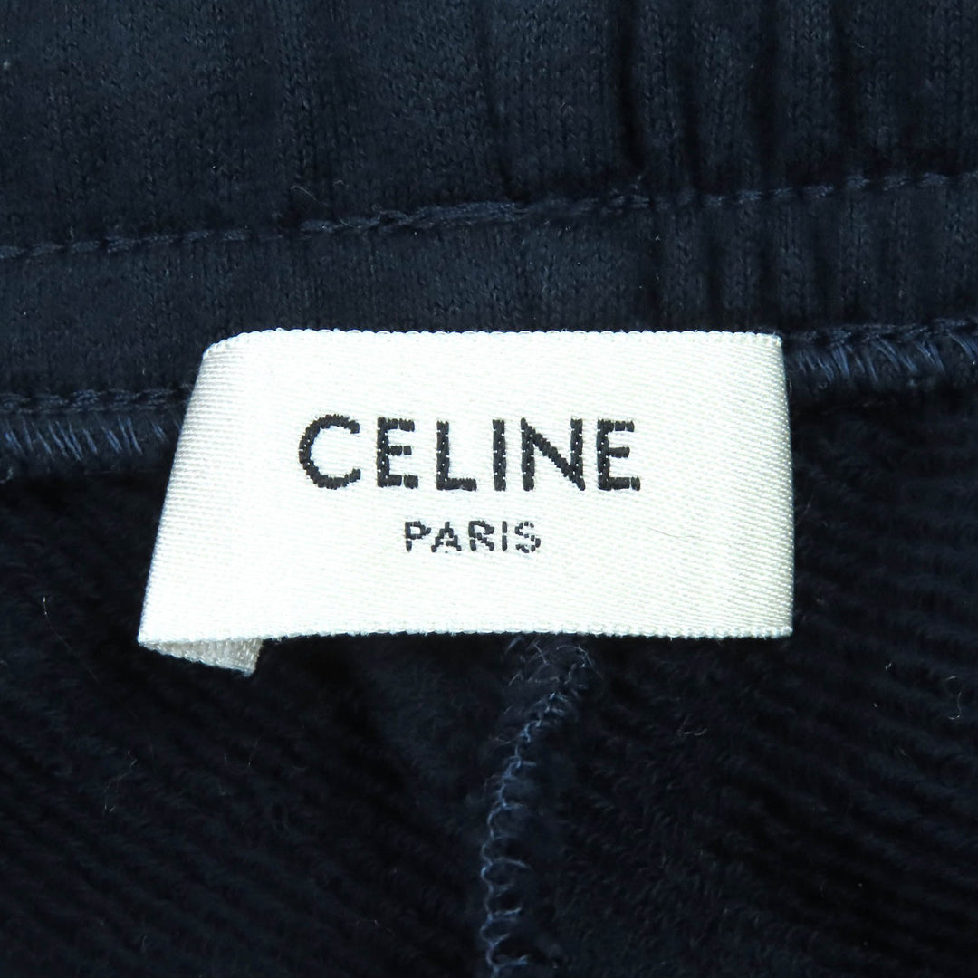 美品△CELINE セリーヌ 2Z072450I コットン カシミヤ エディ期 トリオンフ刺繡 スウェット パンツ ネイビー L フランス製 正規品 メンズ