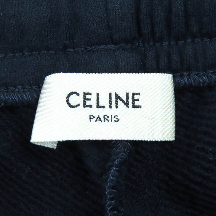 美品△CELINE セリーヌ 2Z072450I コットン カシミヤ エディ期 トリオンフ刺繡 スウェット パンツ ネイビー L フランス製 正規品 メンズ