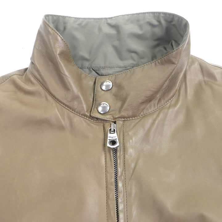 美品▼Salvatore Ferragamo サルヴァトーレフェラガモ 18AW 牛革 レザー ジップアップ ブルゾン ブラウン 46 イタリア製 正規品 メンズ