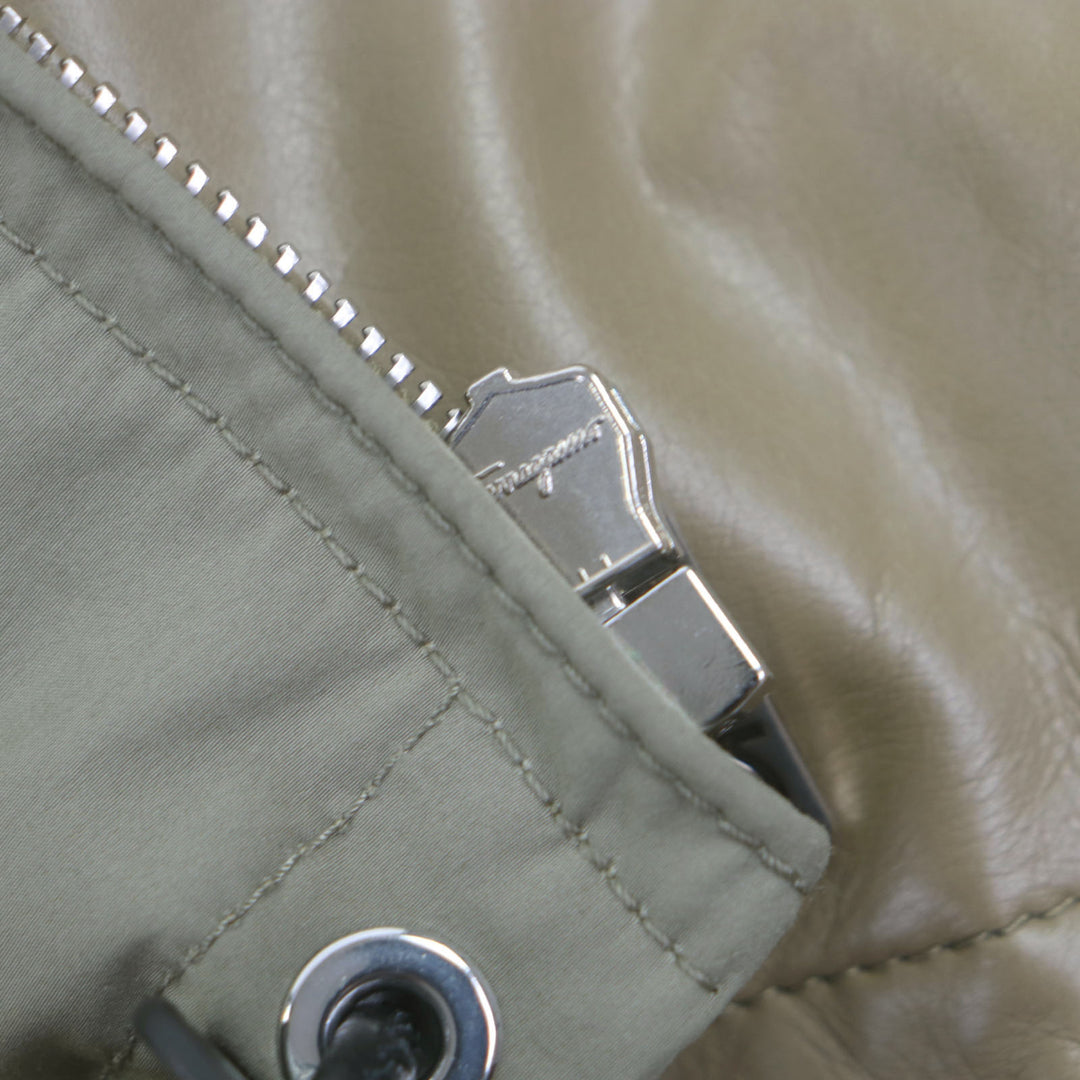 美品▼Salvatore Ferragamo サルヴァトーレフェラガモ 18AW 牛革 レザー ジップアップ ブルゾン ブラウン 46 イタリア製 正規品 メンズ