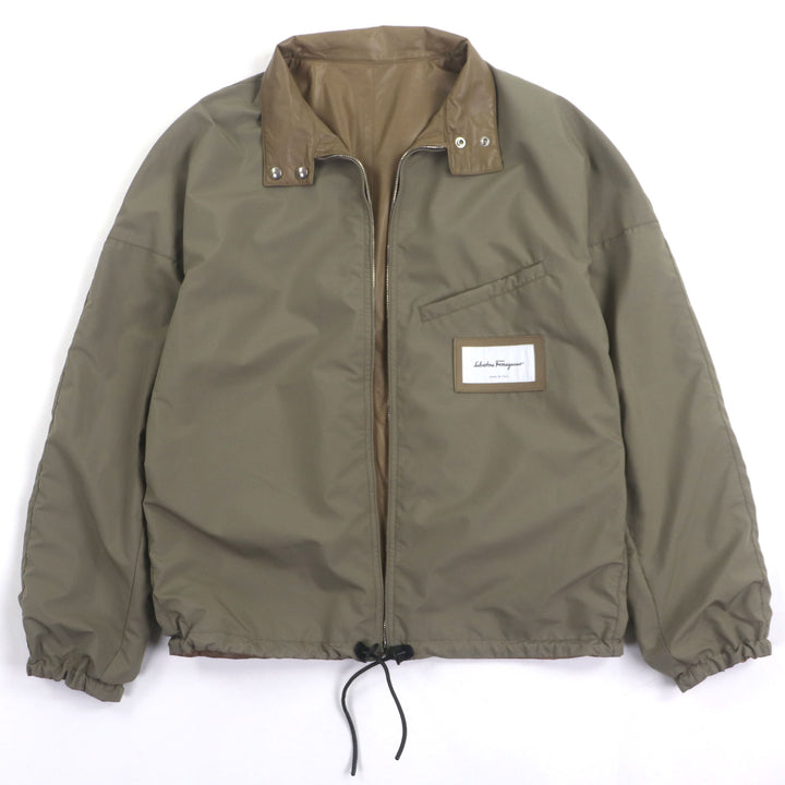 美品▼Salvatore Ferragamo サルヴァトーレフェラガモ 18AW 牛革 レザー ジップアップ ブルゾン ブラウン 46 イタリア製 正規品 メンズ