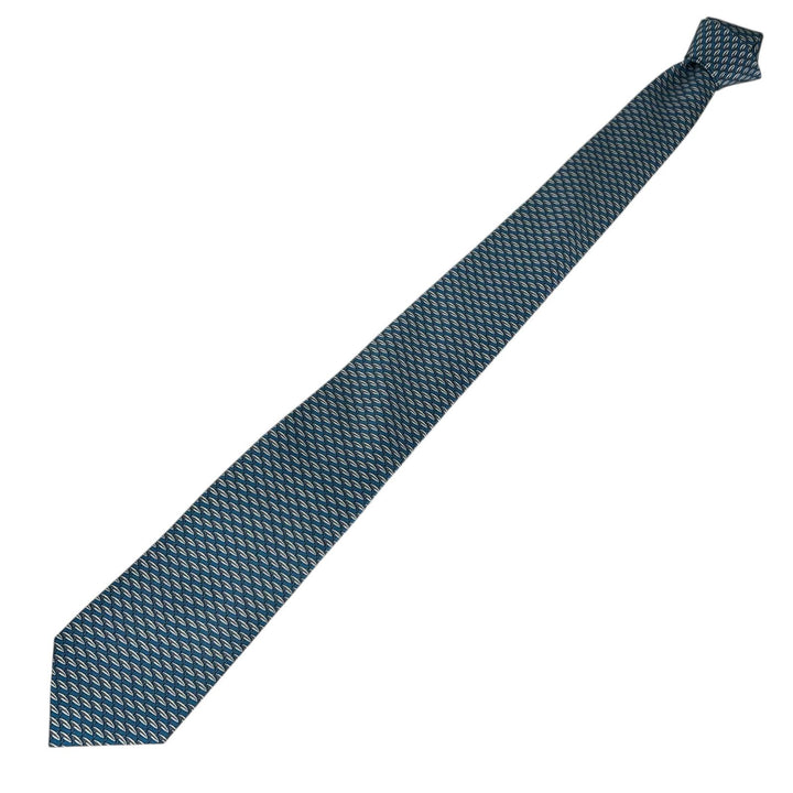 未使用品▲HERMES エルメス 626088 シルク100％ GREY REEF シャーク 総柄 ネクタイ ブルー フランス製 正規品 メンズ