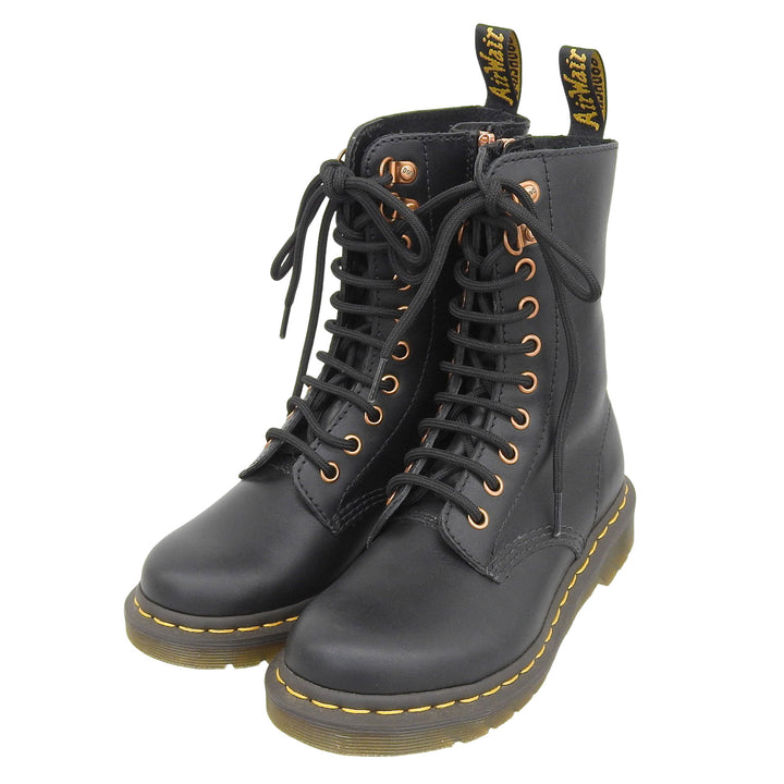 未使用品▲Dr.Martens ドクターマーチン 1490HDW 10ホール WANAMA サイドジップ レースアップ レザー ブーツ ブラック 3 箱付 レディース