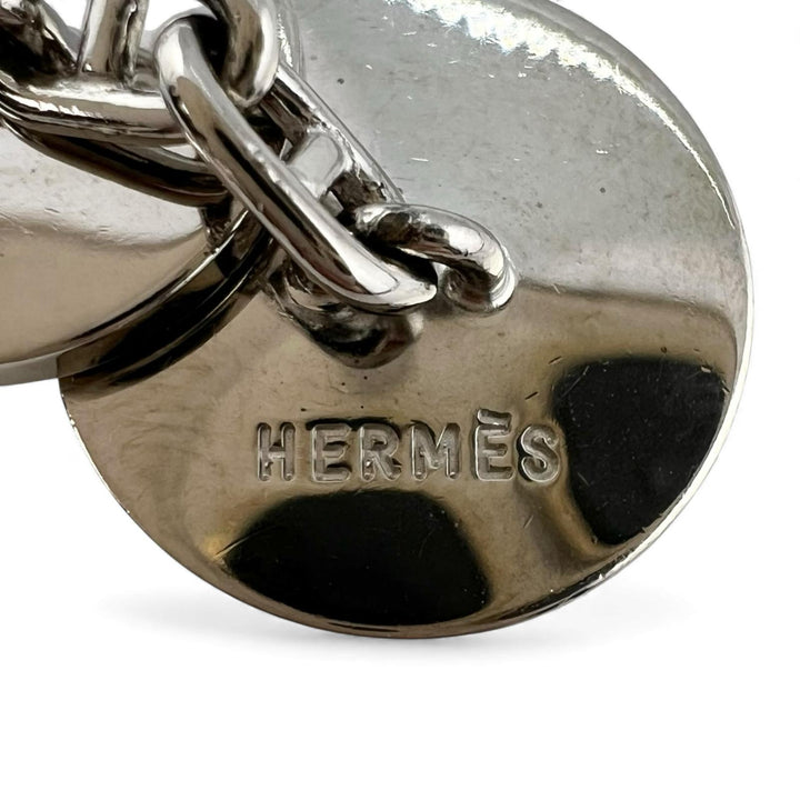 美品▲HERMES エルメス シェーヌダンクル Hモチーフ パラディウムプレーテッド エナメル カフスボタン カフリンクス ブラック メンズ