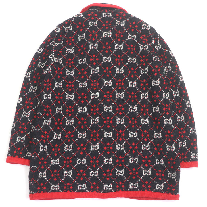 美品□GUCCI グッチ 543433 アルパカ ウール タイガーヘッド金ボタン GGジャガード ニットカーディガン ブラック S　イタリア製 正規品