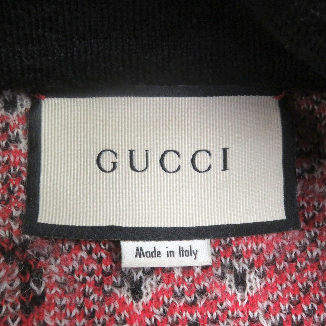 美品□GUCCI グッチ 543433 アルパカ ウール タイガーヘッド金ボタン GGジャガード ニットカーディガン ブラック S　イタリア製 正規品