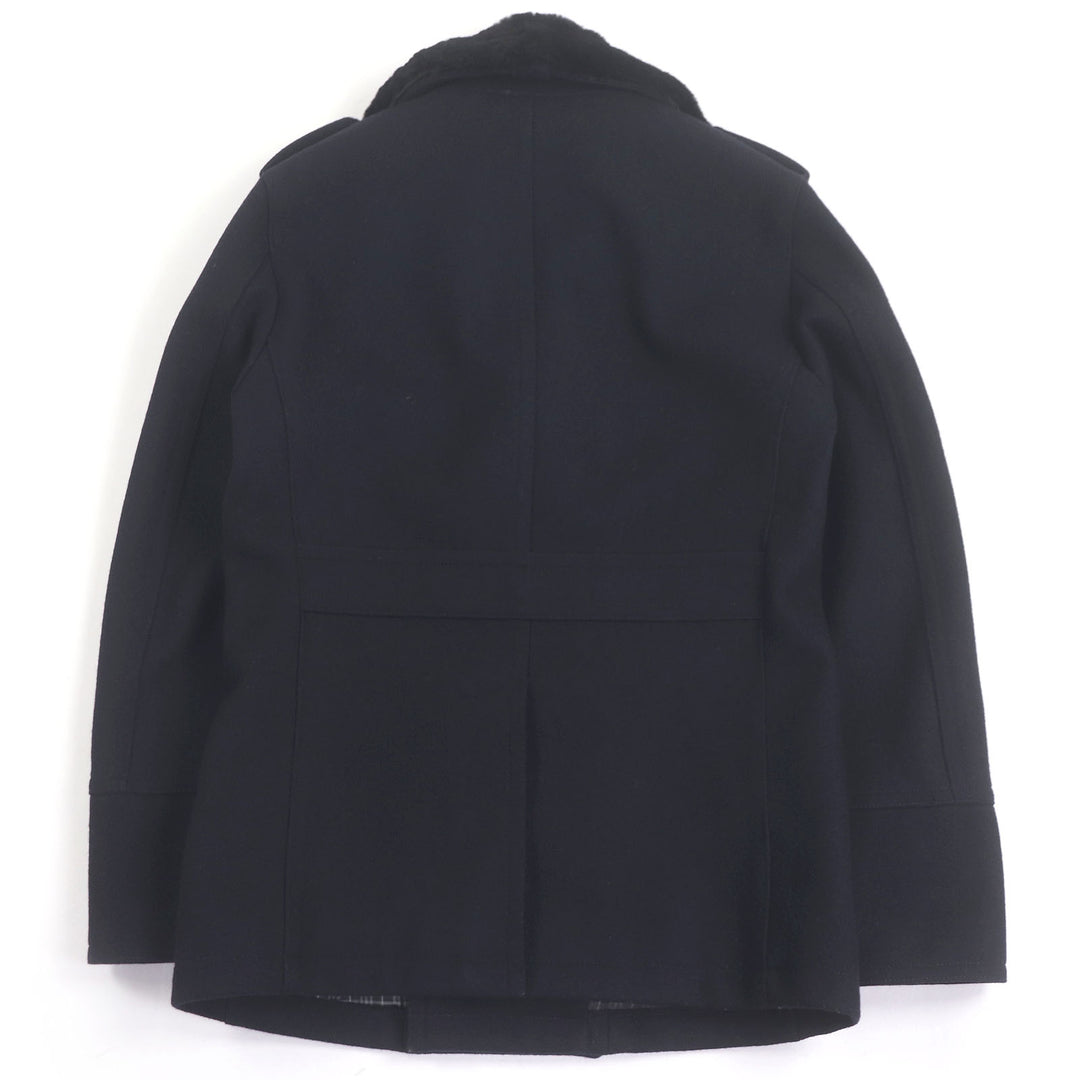 美品□BURBERRY BLACK LABEL バーバリーブラックレーベル 襟ラビットファー ダブルブレスト エンブレムボタン ピーコート M 正規品