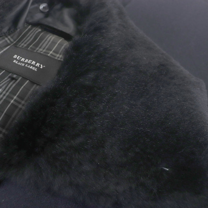 美品□BURBERRY BLACK LABEL バーバリーブラックレーベル 襟ラビットファー ダブルブレスト エンブレムボタン ピーコート M 正規品