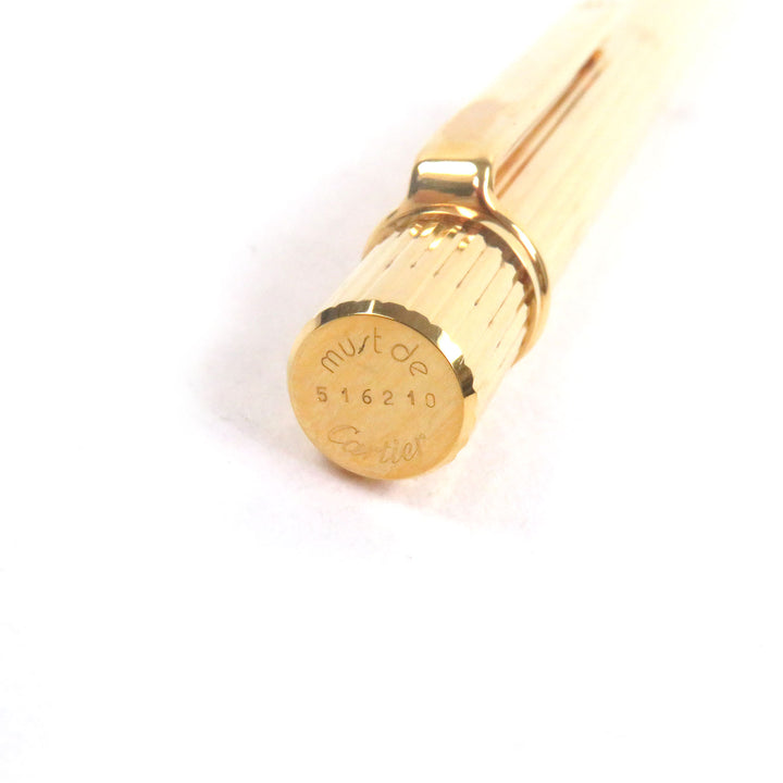 極美品□Cartier カルティエ ストライプ柄 マスト ドゥ カルティエ ツイスト式 ボールペン ゴールド フランス製 メンズ 筆記確認済み